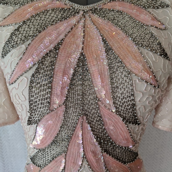 Vintage 80s Stenay Pale Pink Beaded Dress - Picture 5 of 8